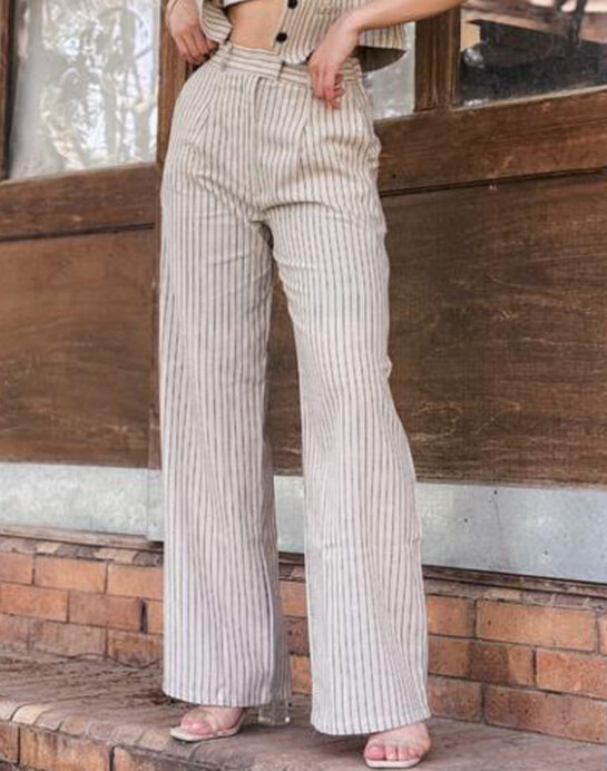 Beige lined linen pants