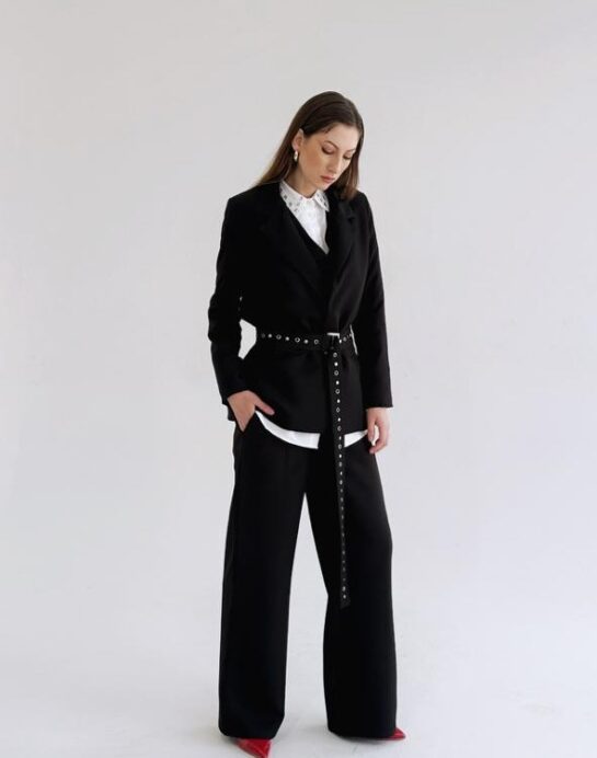 Black blazer With Studded belt