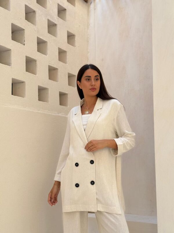 DOUBLE-BREASTED LINEN BLEND BLAZER - Light beige