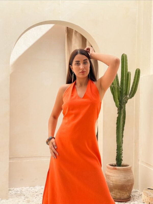Orange linen dress - Image 3