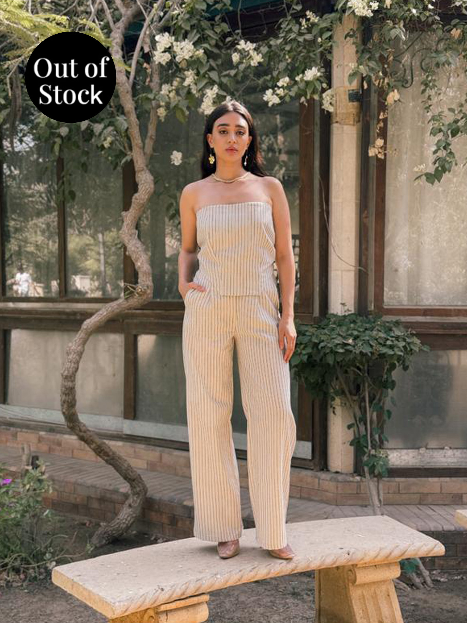 Beige linen corset set