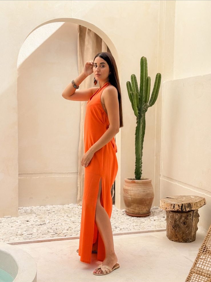 Orange linen dress