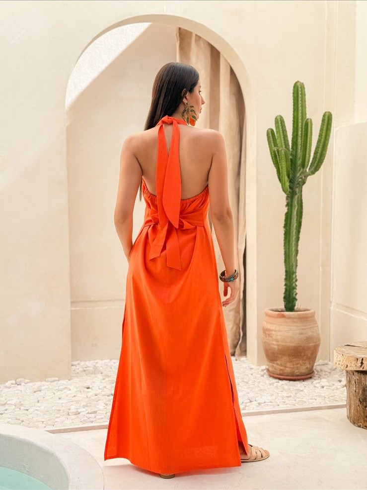 Orange linen dress - Image 2