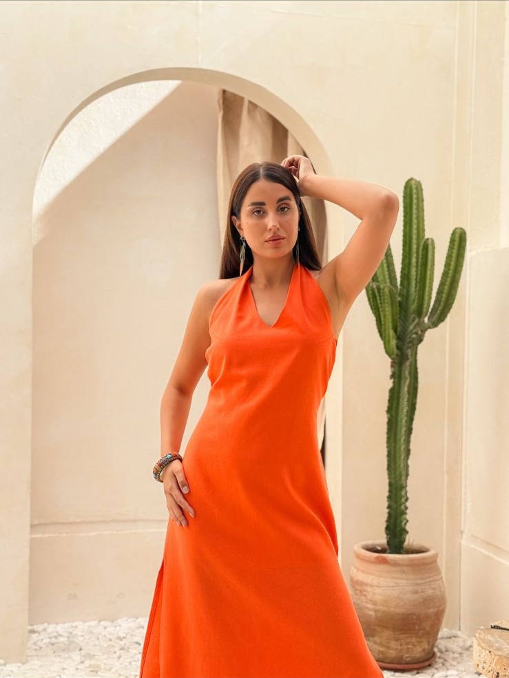 Orange linen dress - Image 3