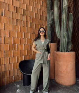 Olive green linen set