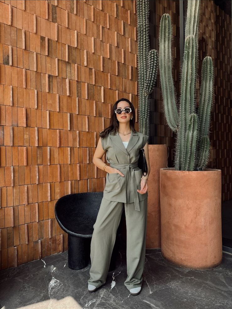 Olive green linen set