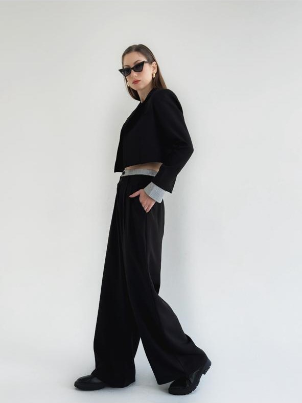 Black Trousers with Contrast waist - Image 2