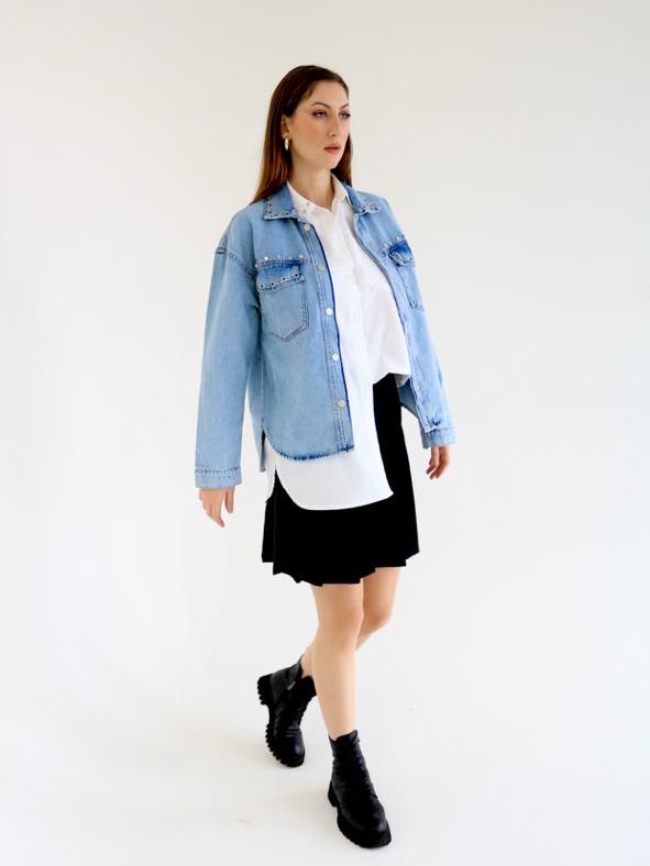 Studded Denim Shirt Jacket - Image 2