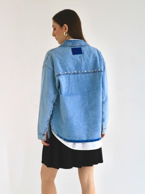 Studded Denim Shirt Jacket - Image 3
