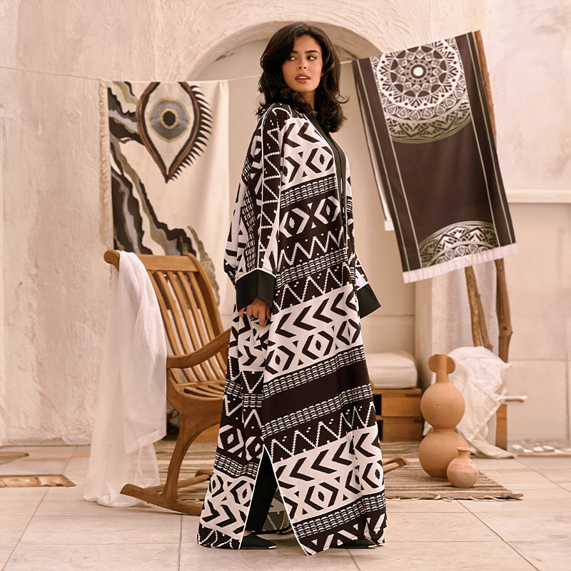 3ARIQA "Black and white Pattern" Kaftan - Image 2